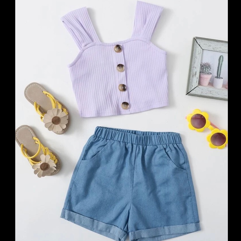Toddler Girl Buttoned Front Top And Short Set